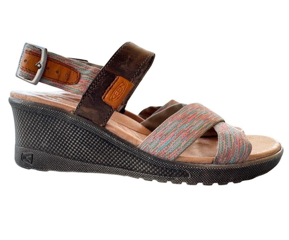 Keen Wedge Sandals Gorp Boho Southwestern Ankle Strap Buckle Leather Skyline